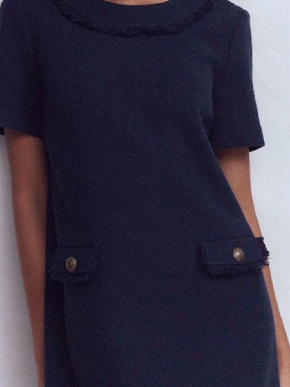 Boden Navy Short-Sleeve Fringe-Trim Mini Dress